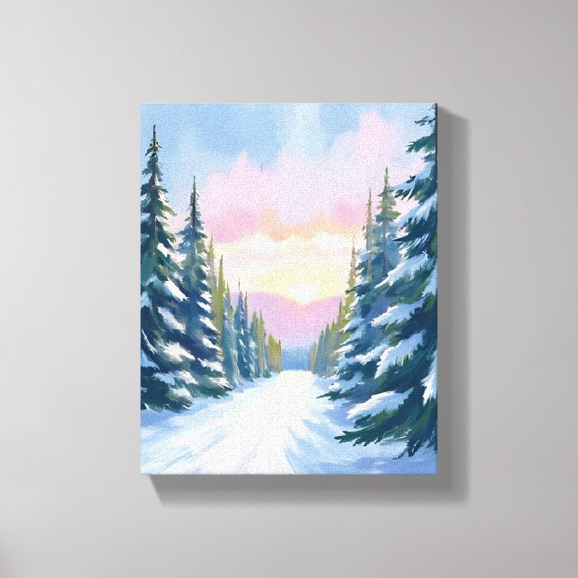 Skiing at Sunset | Winter Mountain Ski Path Canvas Print (Front)