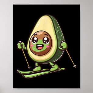 Skiing Avocado Kawaii Alpine Snow Winter Fun  Poster