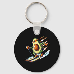 Skiing Avocado Ninja Speed Snow Mountain Humor Key Ring