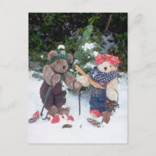 Skiing bears postcard