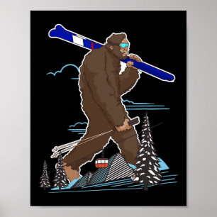 Skiing Bigfoot Funny Sasquatch Ski For Winter Skie Poster