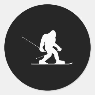 Skiing Bigfoot Shirt, Funny Cute Sasquatch Ski Win Classic Round Sticker