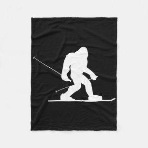 Skiing Bigfoot Shirt, Funny Cute Sasquatch Ski Win Fleece Blanket