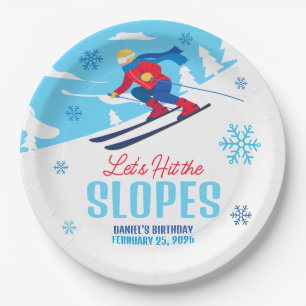 Skiing Birthday Let's Hit the Slopes Paper Plate