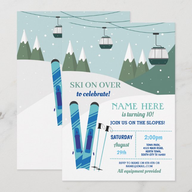 Skiing Birthday Party Slopes Ski Snowboard Snow Invitation (Front/Back)