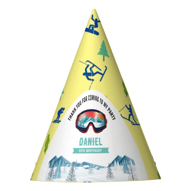 Skiing Birthday Party Snowboard Hat (Front)