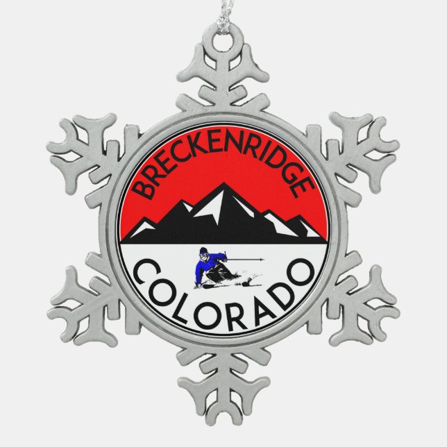 Skiing Breckenridge Colorado Ski Snowflake Pewter Christmas Ornament (Front)