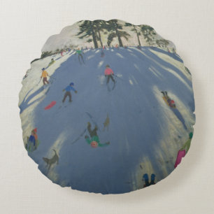 Skiing Calke Abbey Derby Round Cushion