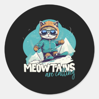 Skiing Cat Winter Sports Adventure Downhill Fun Fo Classic Round Sticker