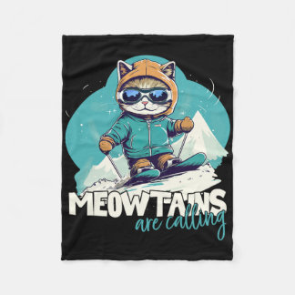 Skiing Cat Winter Sports Adventure Downhill Fun Fo Fleece Blanket
