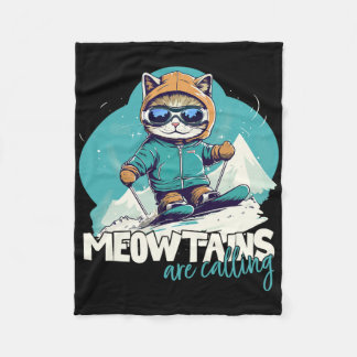 Skiing Cat Winter Sports Adventure Downhill Fun Fo Fleece Blanket