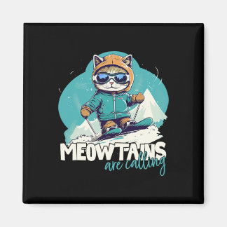 Skiing Cat Winter Sports Adventure Downhill Fun Fo Magnet