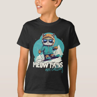 Skiing Cat Winter Sports Adventure Downhill Fun Fo T-Shirt