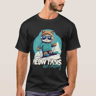Skiing Cat Winter Sports Adventure Downhill Fun Fo T-Shirt