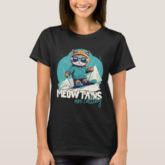 Skiing Cat Winter Sports Adventure Downhill Fun Fo T-Shirt