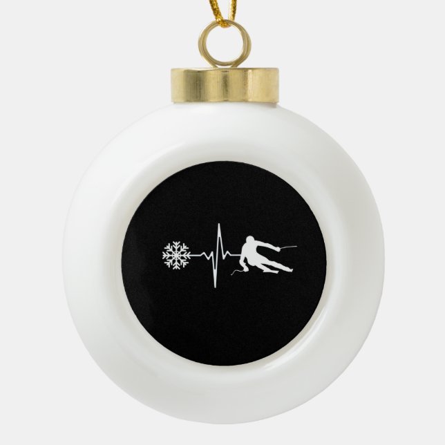 Skiing Ceramic Ball Christmas Ornament (Front)