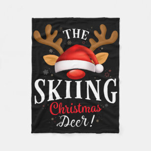 Skiing Christmas Deer Pjs Xmas Family Matching Fleece Blanket