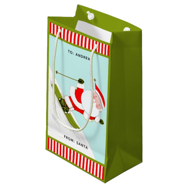 Skiing Christmas Holiday Small Gift Bag (Front Angled)