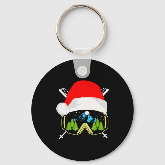 Skiing Christmas Santa Apparel For Men Kids Snowbo Key Ring (Front)