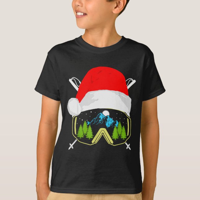 Skiing Christmas Santa Apparel For Men Kids Snowbo T-Shirt (Front)