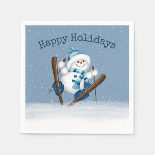Skiing Christmas Snowman   Napkin