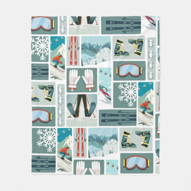 skiing clipart cute skier snow winter sports fleece blanket (Front)