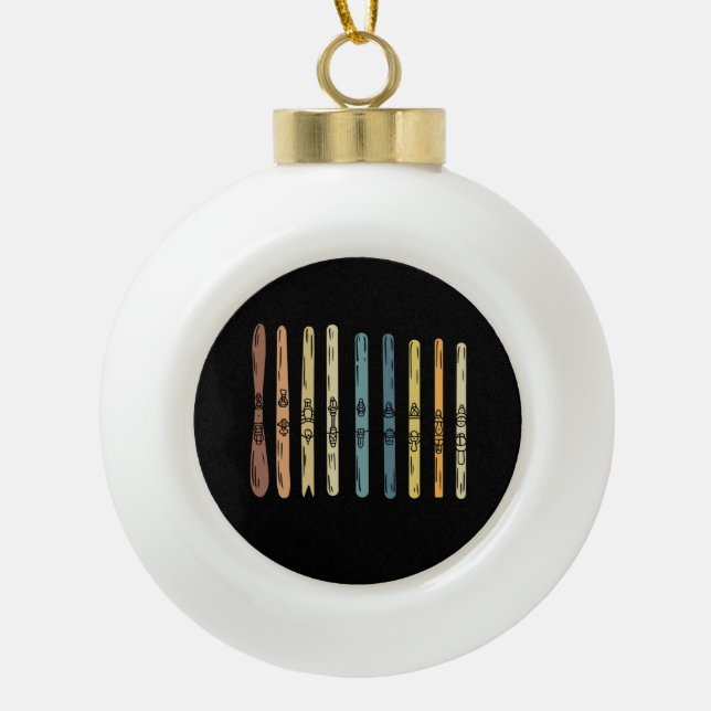 Skiing - Collection of ski boards  Ceramic Ball Christmas Ornament (Front)