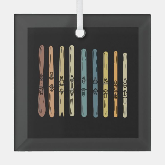 Skiing - Collection of ski boards Glass Tree Decoration (Front)