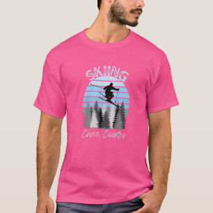 Skiing Cross Country Cool Vintage Blue Sunset Ski  T-Shirt