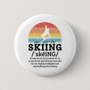 Skiing Definition Funny Retro Vintage Ski Skier Gr 6 Cm Round Badge