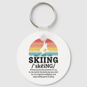 Skiing Definition Funny Retro Vintage Ski Skier Gr Key Ring