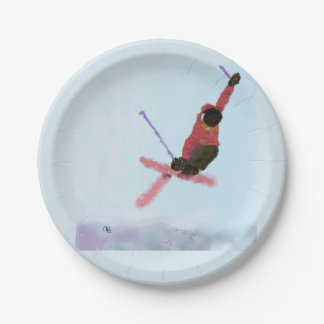 Skiing Downhill Art Paper Plate