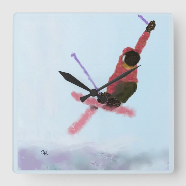 Skiing Downhill Art Square Wall Clock (Front)