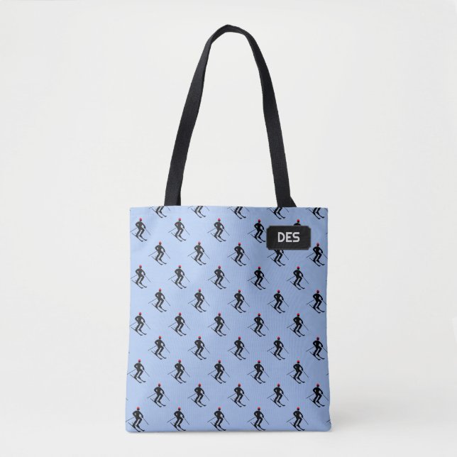 Skiing Downhill - Ski Motif with name or initials Tote Bag (Front)