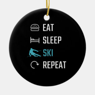 Skiing - Eat Sleep Skiing Repeat Ceramic Tree Decoration