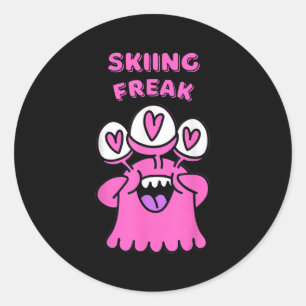 Skiing Enthusiast Mountain Adventure Snow Slopes D Classic Round Sticker