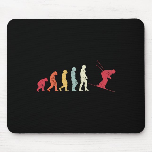 Skiing Evolution To Modern Man Skier Retro Monkey  Mouse Mat (Front)