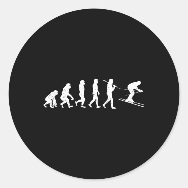 Skiing Evolution Winter Sport Downhill Ski Snowboa Classic Round Sticker (Front)