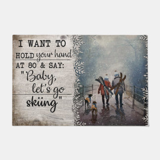 Skiing Family Doormat, Snow Ski Snowboard Doormat