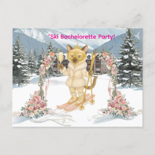 Skiing for Bride on slope Bachelorette Party Invitation Postcard
