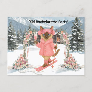 Skiing for Bride on slope Bachelorette Party Invitation Postcard