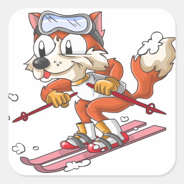 Skiing fox square sticker (Front)