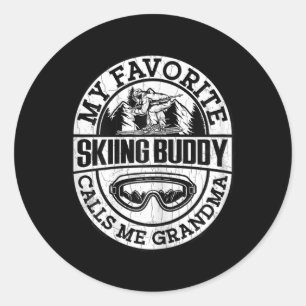 Skiing Funny Skiing Buddy Grandma Snow Ski Lover G Classic Round Sticker