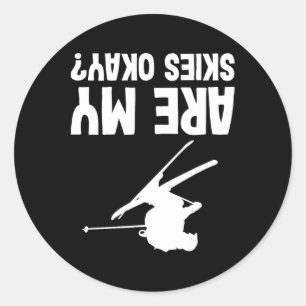 Skiing Funny Upside Down Winter Sport Skier Classic Round Sticker