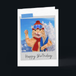 Skiing Ginger Cat Funny Birthday Card<br><div class="desc">Brighten up any cat lover's birthday with this whimsical and fun feline design!</div>