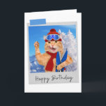 Skiing Ginger Cat Funny Birthday Card<br><div class="desc">Brighten up any cat lover's birthday with this whimsical and fun feline design!</div>