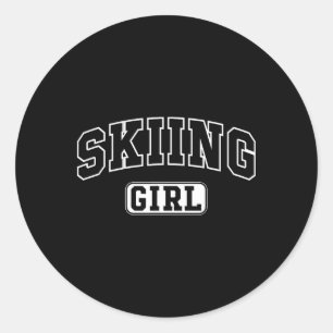 Skiing Girl Funny Athletic Lettering Daughter Yout Classic Round Sticker