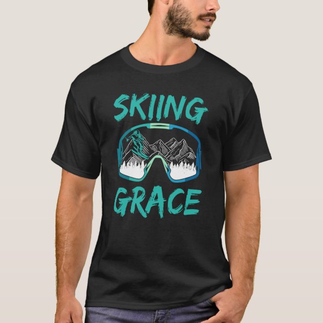 Skiing Grace Hobby Skier Ski Winter Sports T-Shirt (Front)