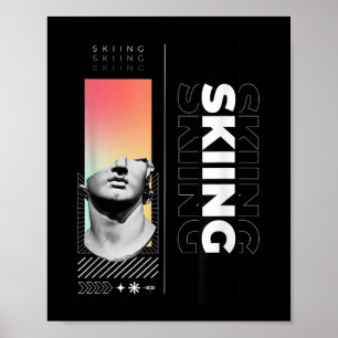 Skiing Greek Statue Winter Sports Snow Mountain T- Poster