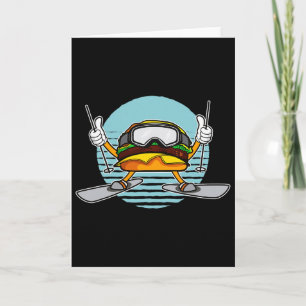 Skiing Hamburger Funny Hamburger Ski  Card